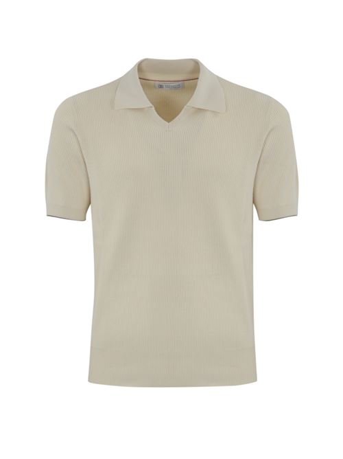 Polo a costine in cotone English white BRUNELLO CUCINELLI | M29400015CXV04